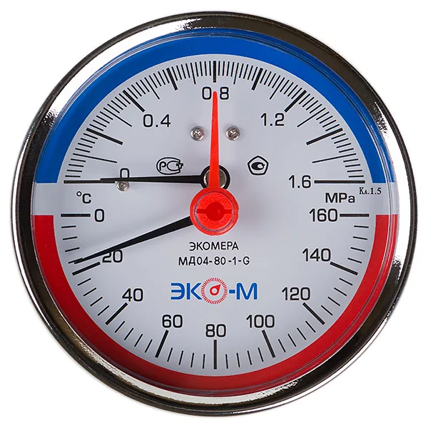 Термоманометр МД04-80 0...1.6 МПа 0...160 °С G1\4 L=60 Осевой