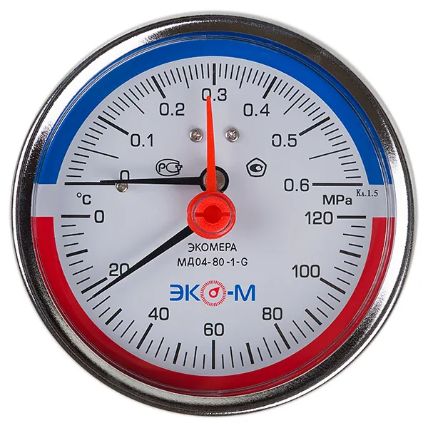 Термоманометр МД04-80 0...0.6 МПа 0...120 °С G1\4 L=40 Осевой