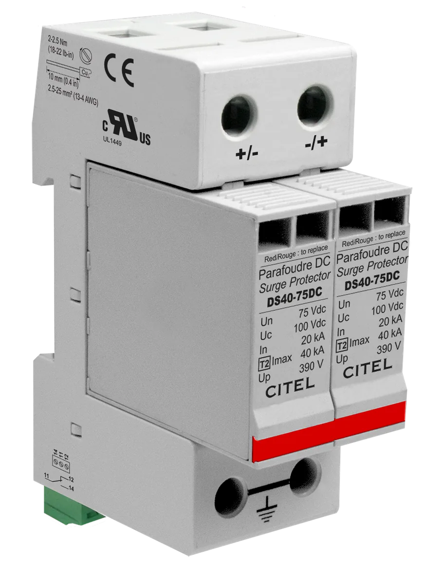 Устройство защиты от импульсных перенапряжений Citel DS42S-75DC (460621), 2-полюсный, защита сети 75В постоянного тока
