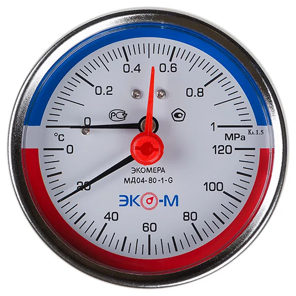 Термоманометр МД04-80 мм 0...1 МПа 0...120 °С G1\4 L=40 Осевой
