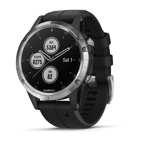 Смарт-часы Garmin Fenix 5 Plus серебристые с чёрным ремешком