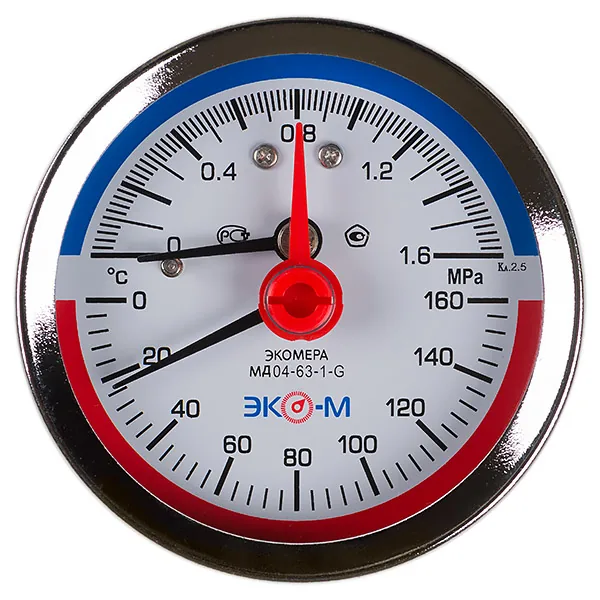Термоманометр МД04-80 мм 0...1.6 МПа 0...160 °С G1\4 Осевой