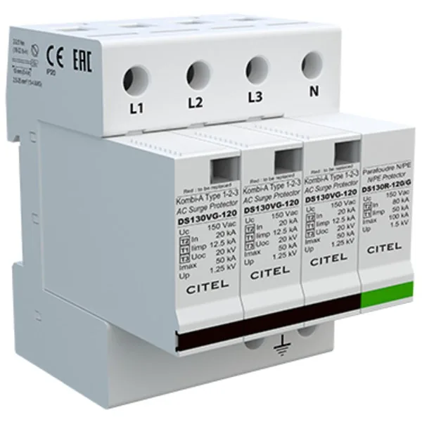 Устройство защиты от импульсных перенапряжений Citel DS134VGS-120/G (571684), тип 1+2+3