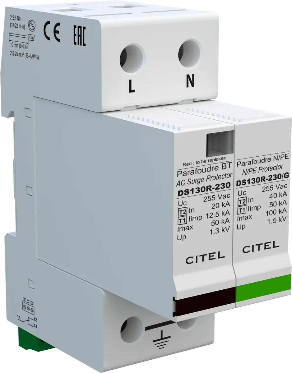 Устройство защиты от импульсных перенапряжений Citel DS132RS-230/G (571532), тип 1+2