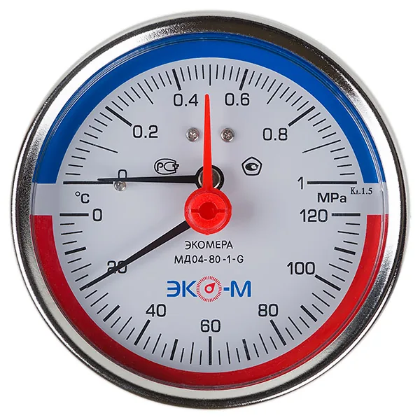 Термоманометр МД04-80 мм 0...1 МПа 0...120 °С G1\4 L=60 Осевой